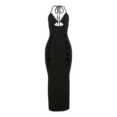 Halter v neck lace hem hollow out cut out maxi dress