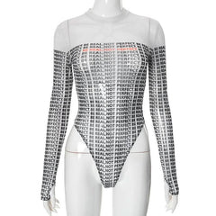 Gloves long sleeve crewneck letter print button bodysuit
