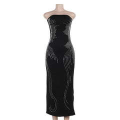 Beaded slit backless contrast tube maxi dress