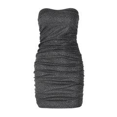 Textured solid ruched backless tube mini dress-final-sale