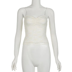 Ruched bowknot lace patchwork solid backless cami top