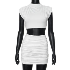 Cap sleeve ruched solid mini skirt set