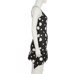 U neck polka dot ruffle cami mini dress