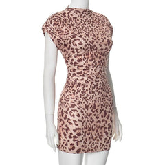 Short sleeve leopard print ruched mini dress