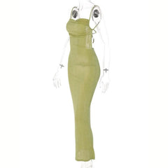Sleeveless solid ruched self tie backless midi dress-final-sale