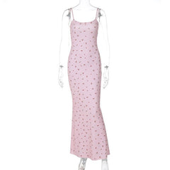 U neck flower print cami maxi dress