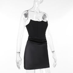 Ruched solid tube backless bustier mini dress