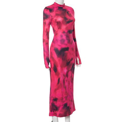 Tie dye gloves long sleeve contrast high neck midi dress - Final Sale