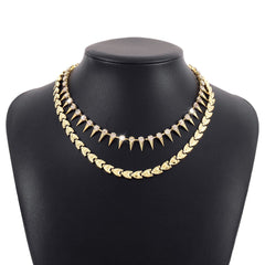 Rhinestone rivet layered solid necklace