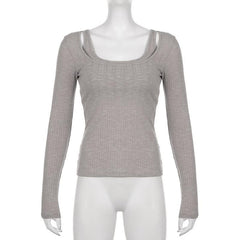 Long sleeve ribbed solid 2 piece top-final-sale