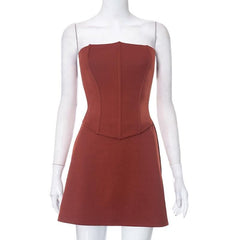 Backless corset solid tube mini skirt set-final-sale