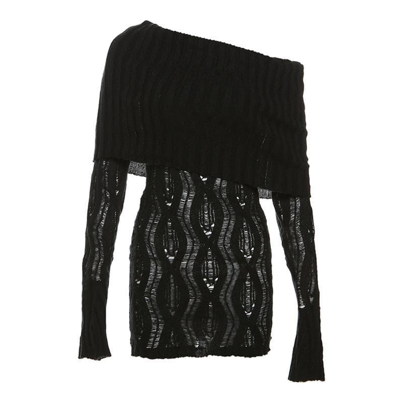 Crochet off shoulder long sleeve hollow out cut out mini dress