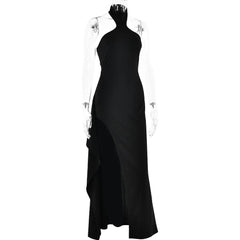 Halter high slit zip-up irregular maxi dress-final-sale