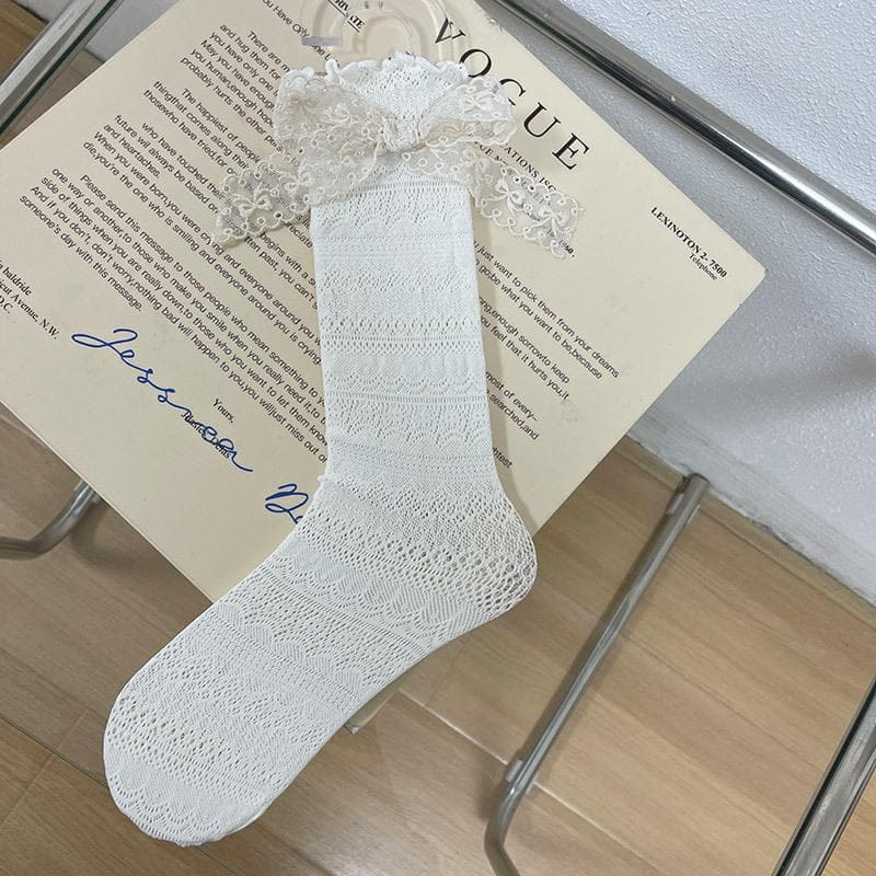 Ruffle bowknot lace contrast socks