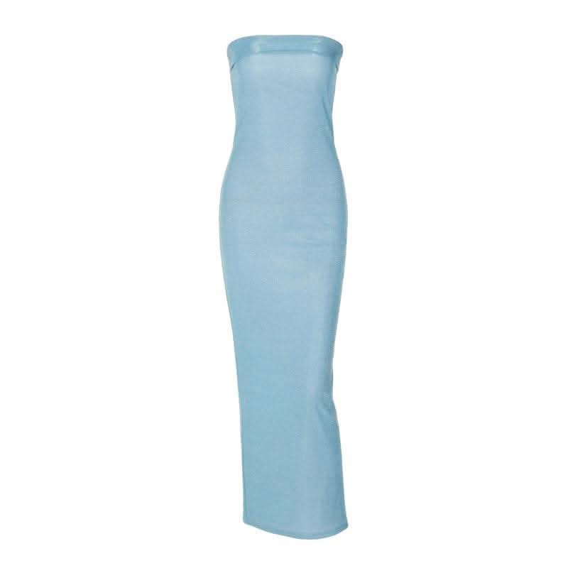 Textured solid backless sleeveless tube maxi dress-final-sale
