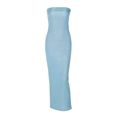 Textured solid backless sleeveless tube maxi dress-final-sale