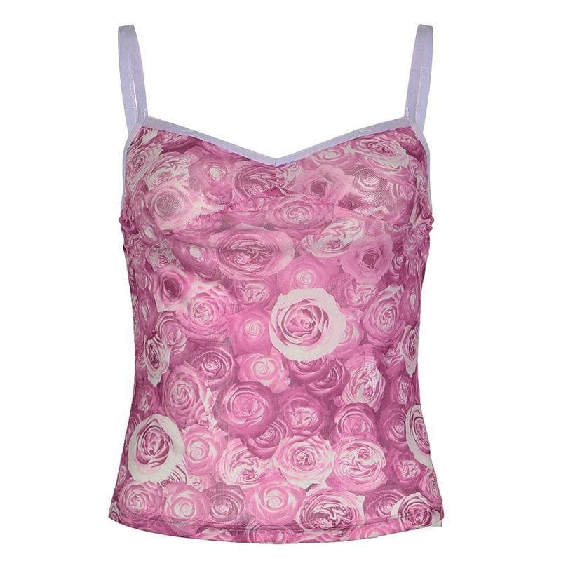 V neck flower print backless cami top