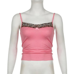 Lace hem bowknot backless contrast cami top