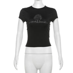 Short sleeve crewneck beaded top