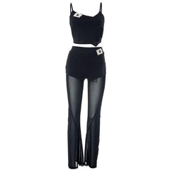 Mesh patchwork letter pattern cami pant set