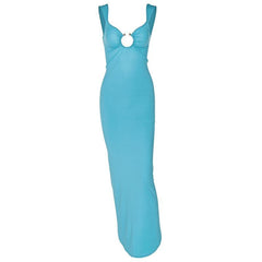 O ring ruched hollow out high slit cami cut out maxi dress