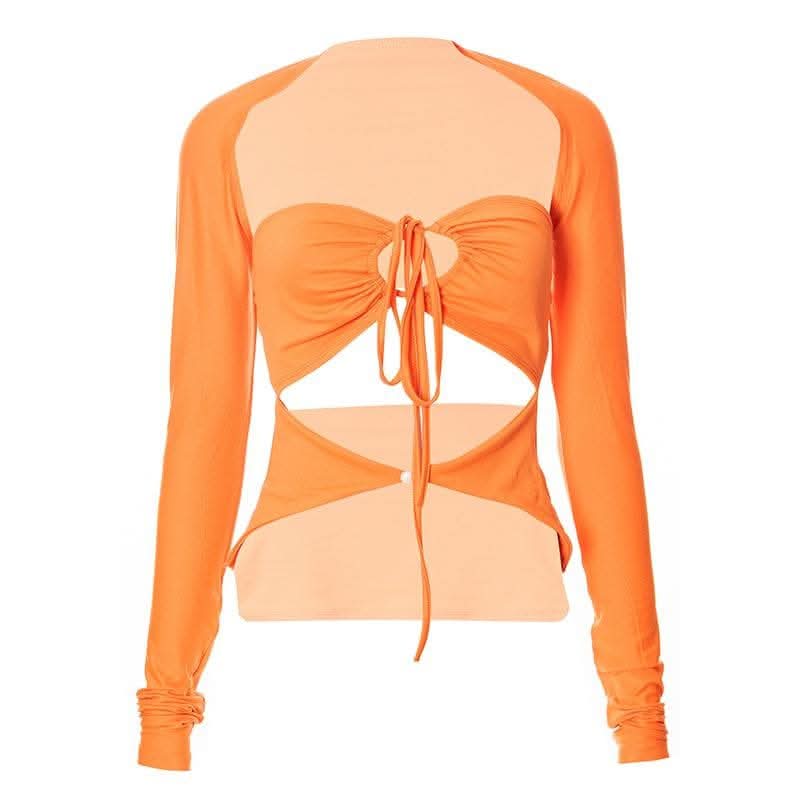 Drawstring hollow out button solid 2 piece shrug tube cut out top-final-sale