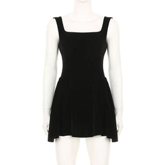 Square neck velvet zip-up cami mini dress