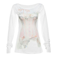Long sleeve irregular print contrast top