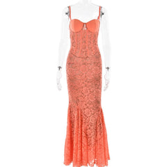 Sweetheart neck lace bustier cami maxi dress