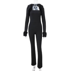Long sleeve fluffy shrug 2 piece tube jumpsuit