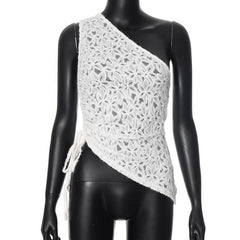 One shouler drawstring lace fluffy top