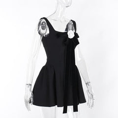 Bowknot flower applique square neck cami mini dress