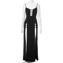 Hollow out high slit backless cami cut out maxi dress