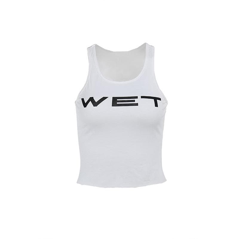 Sleeveless u neck “wetâ€?print tank top