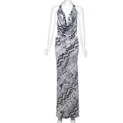 Halter self tie cowl neck print mini skirt set