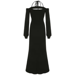 Halter long sleeve 2 piece maxi dress