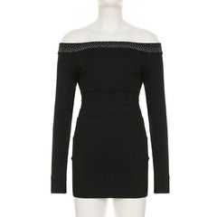 Off shoulder long sleeve beaded ruched mini dress