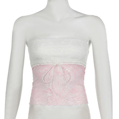 Lace knotted backless tube top