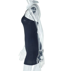 Halter turnover collar button backless mini dress