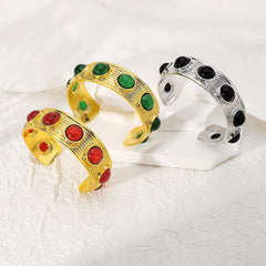 Rhinestone ribbed metal contrast bracelet