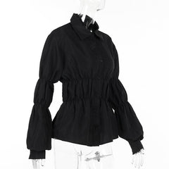 Turnover collar long puff sleeve button top-final-sale