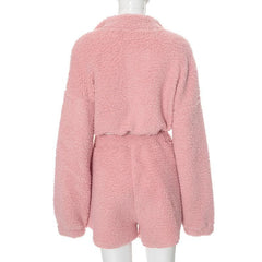 Long sleeve fluffy zip-up pant set