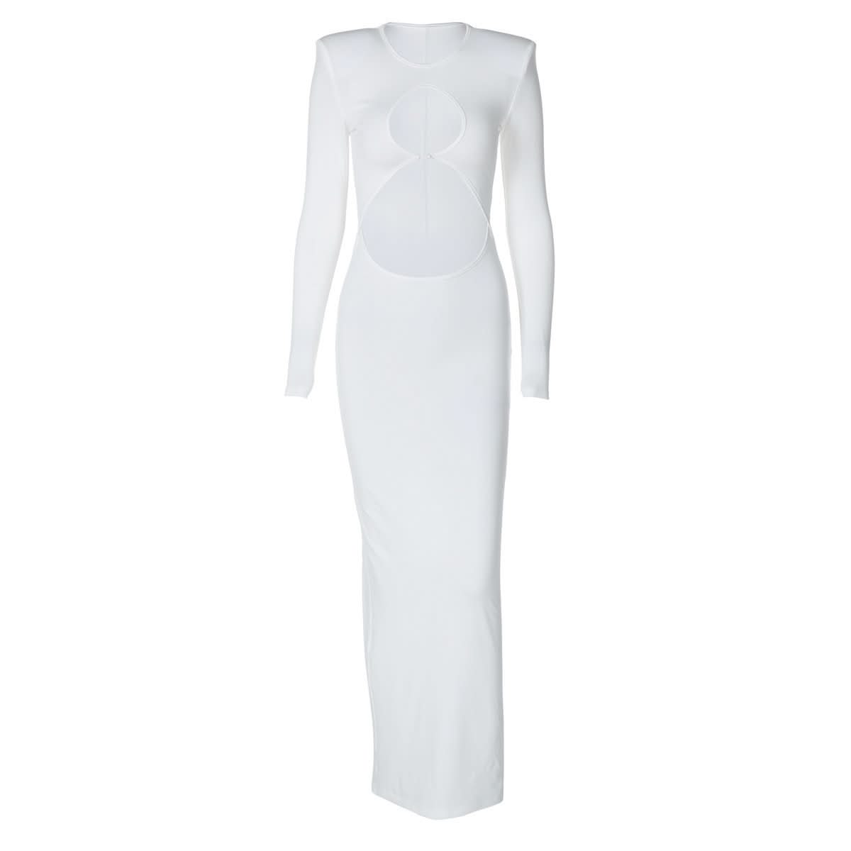 Long sleeve crewneck padded hollow out slit cut out maxi dress