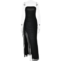 Slit ruched backless irregular tube maxi dress