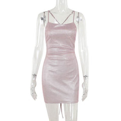 Cross back self tie square neck cami mini dress