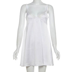 Lace hem backless solid cami mini dress