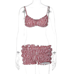 Plaid print smocked cami pant set