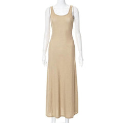 Textured solid sleeveless ruffle u neck maxi dress-final-sale