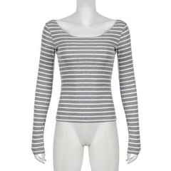 Long sleeve off shoulder striped top