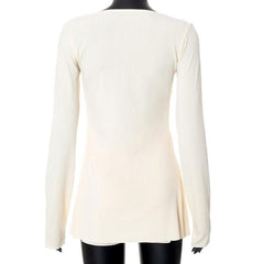 V neck long sleeve o ring slit solid crop top pant set-final-sale